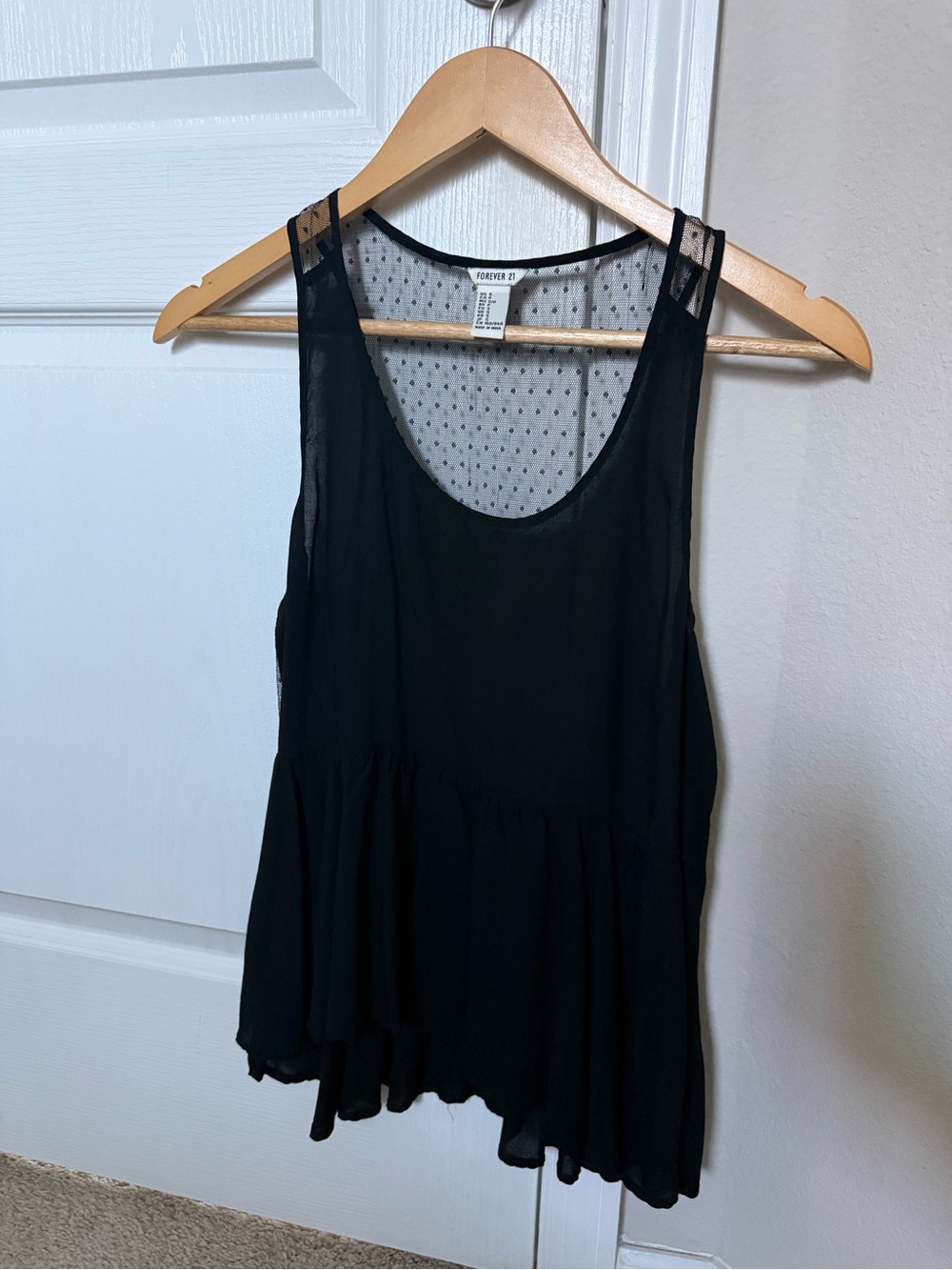 Forever 21 Black Sheer Mesh Peplum Top Size S